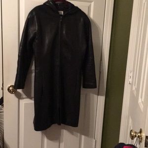 Jones New York Black leather coat with hood